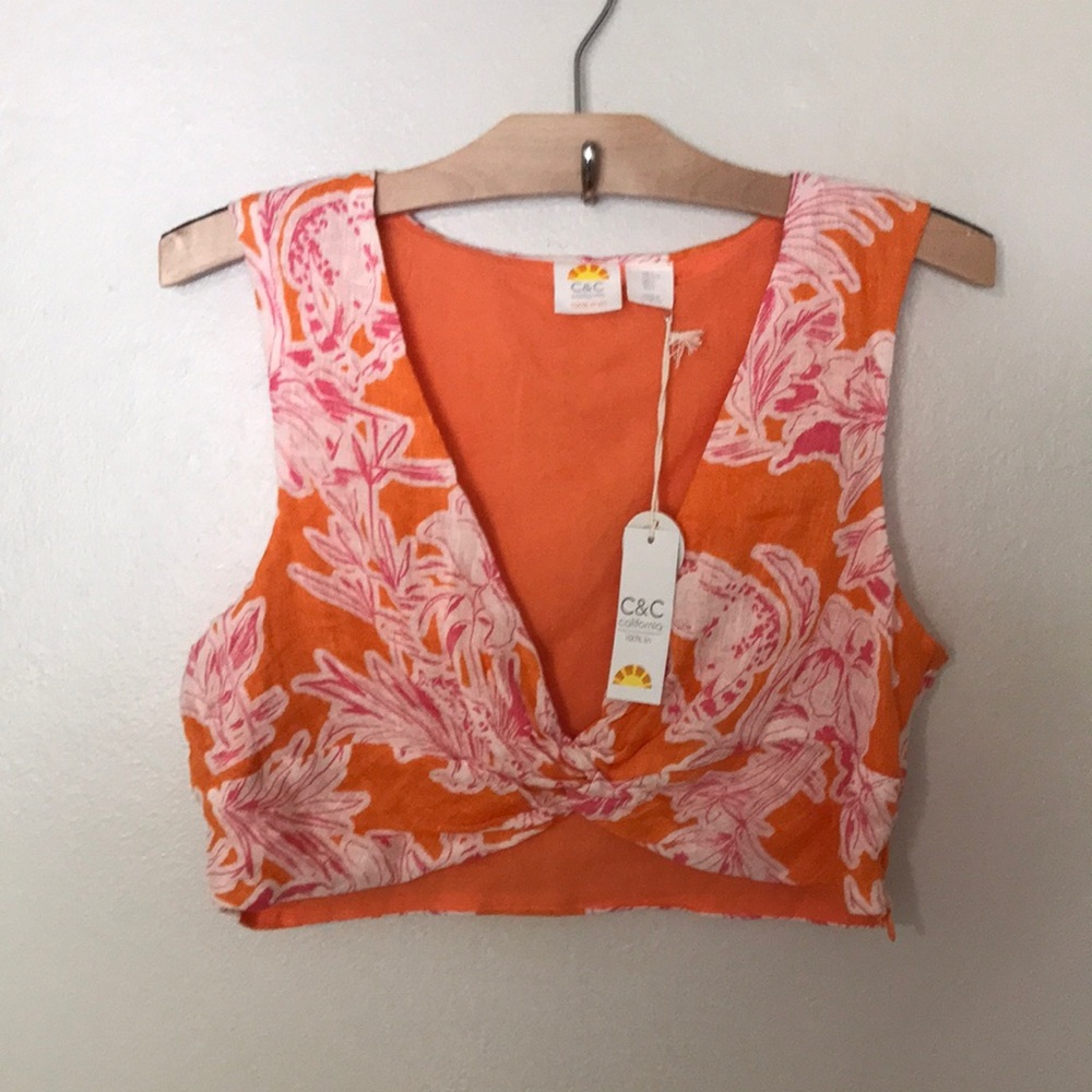NEW C&C California linen Floral Crop‎ Top